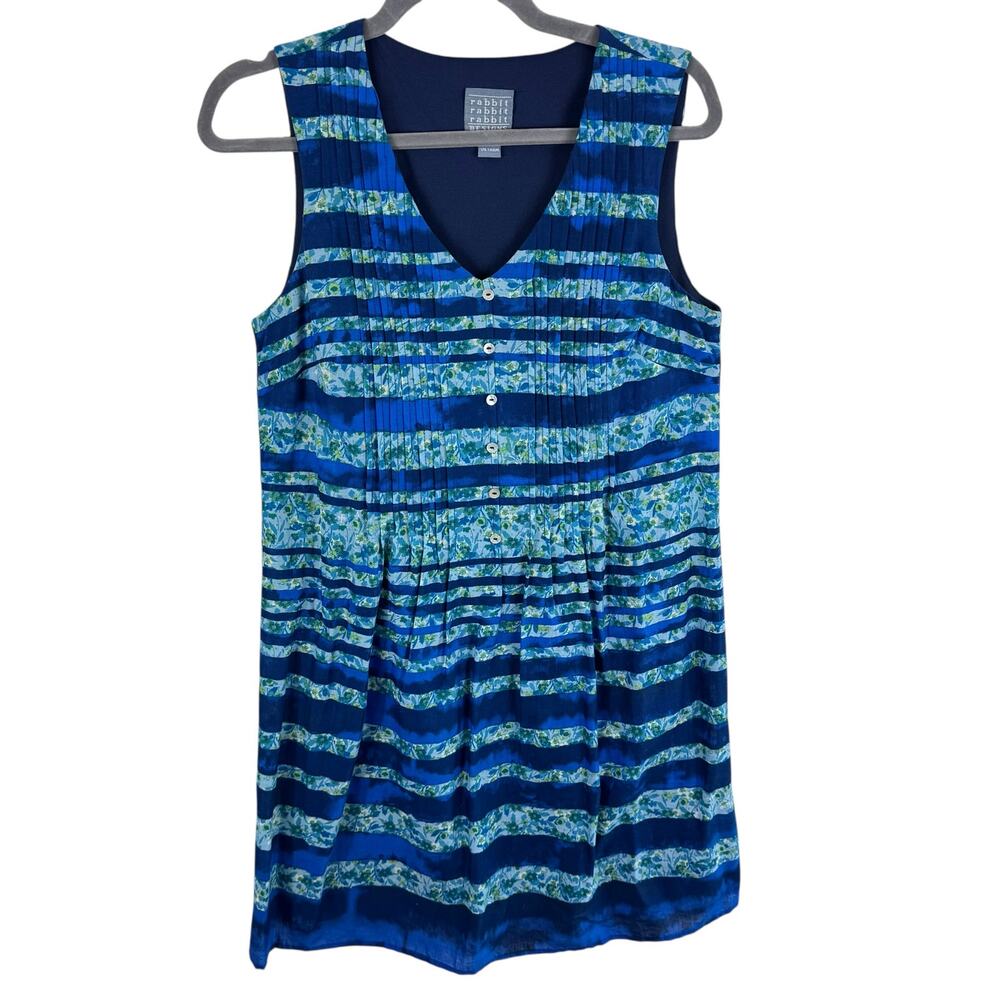 Rabbit Rabbit Rabbit Blue Striped Floral V-Neck Sleeveless Light‎ Lined Dress 6